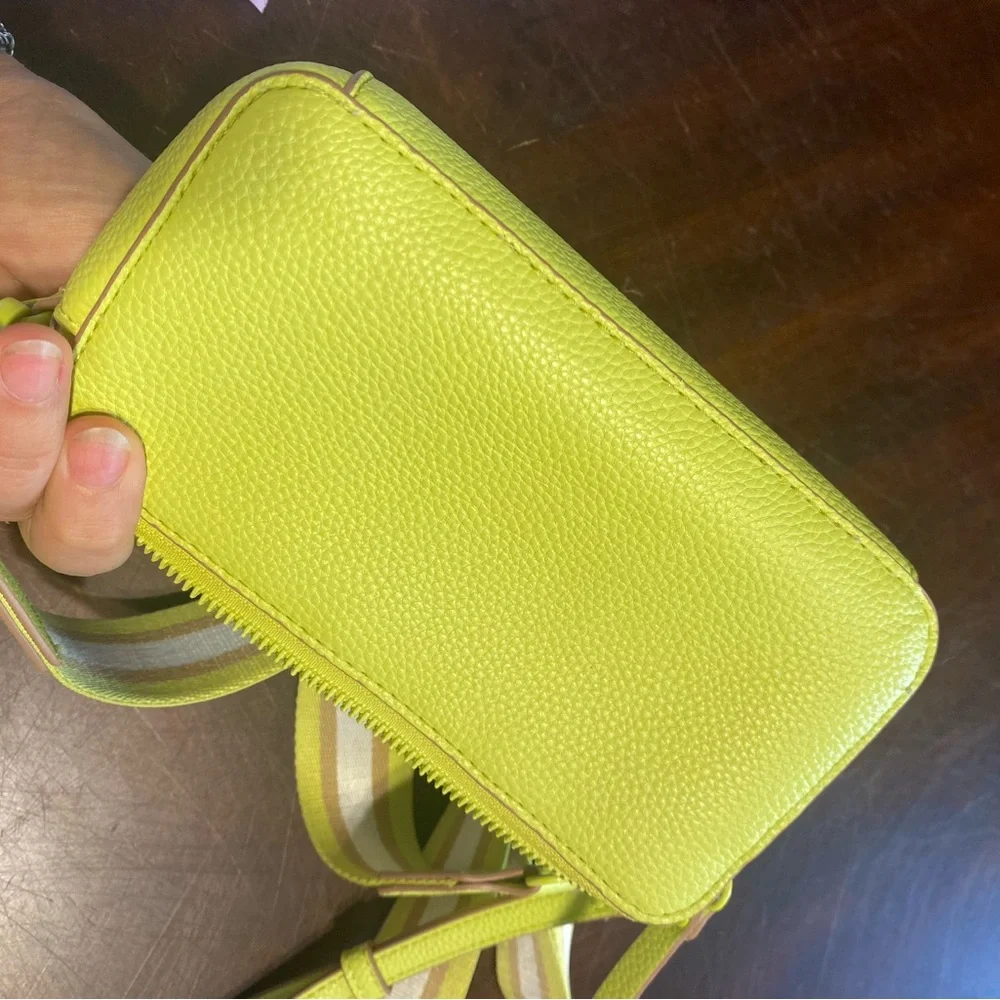 Nanette Lepore Lime Green Crossbody Bag with Striped Adjustable Strap